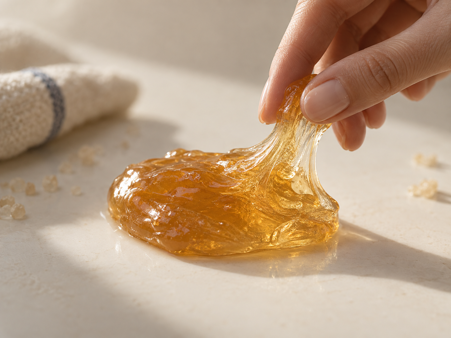 Pâte de sucre ambrée et malléable présentée dans une composition éditoriale BERYT